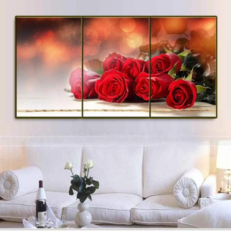 3 pieces high-definition print Rose canvas painting poster and wall art living room picture  PF3-028 (4)