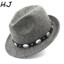 Для женщин Для мужчин шерсть фетровая шляпа Трилби Хомбург Джаз шапки с модные Размеры 56-58 см