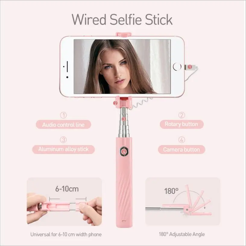 

For Iphone 6 7 8 Plus IOS mobile phone selfie stick 7 section stainless steel telescopic rod line control self-timer artifact