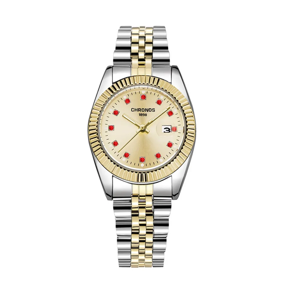 CHRONOS, женские роскошные часы с золотым бриллиантом, водонепроницаемые, бизнес часы с календарем, Дамская мода, нержавеющая сталь, стразы, наручные часы - Цвет: CH2906