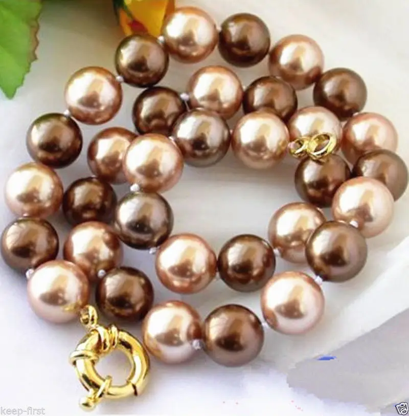 

Hot sale new Style >>>>>AAA+++ Beautiful! Genuine 10mm Coffee South Sea Shell Pearl Necklace 18''