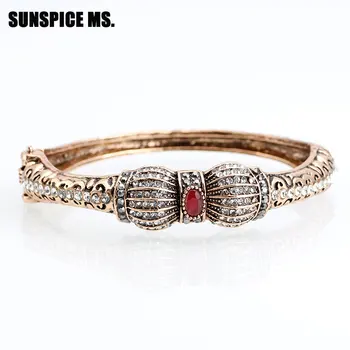 New Vintage Turkish Women Green Cuff Bracelets Bangle Indian Crystal Flower Bangle Resin Pulseiras Feminino Bijouterie Wholesale