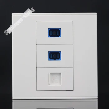

Wall Socket Plate 3 Port Dual SC Opitcal Fiber Jack Connector & Cat5e RJ45 Network Lan Panel Faceplate Outlet Wholesale Lots