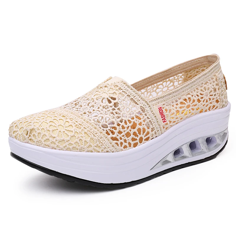 

DISENGE 2019Shoes Women Loafers Soft Casual Woman Shoes Openwork Lace Vamp Ladies Creepers Slip On Flats Comfortable Women Shoes