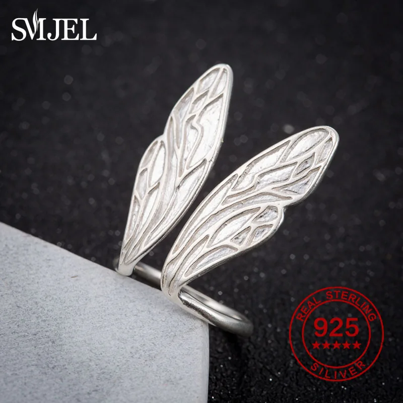 

SMJEL 100% 925 Sterling Silver Rings Resizable Angel Wings Rings Fashion Korean Rings for Women Party Ring Ajustable