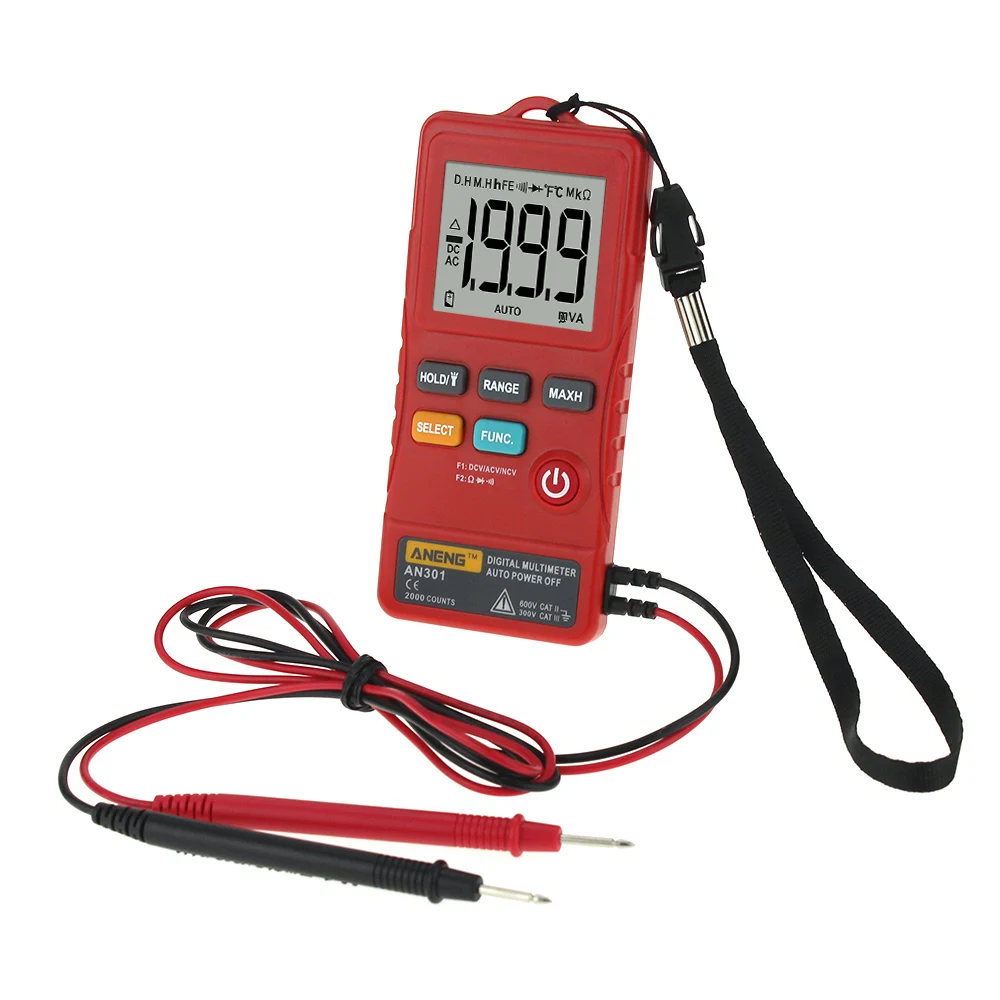 

Multi-function AN301 Mini Digital Multimeter 1999 Counts Portable AC DC Voltmeter Resistance Ammeter Meter Tester with LED Light