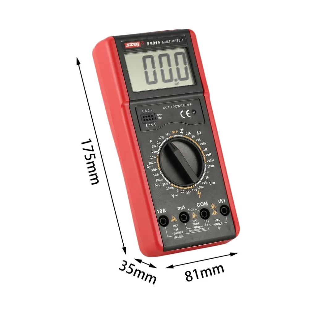 SZBJ BM91A цифровой ЖК-мультиметр Вольтметр Амперметр AC DC диод hFE Сопротивление Емкость Вольт Тест er Тест ток распродажа