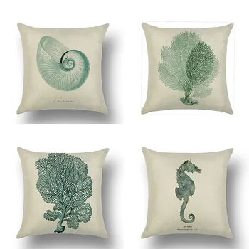 

Sea Coral Creatures Cushion Cover Starfish Hippocampal Seaweed Pattern Home/office Pillow Cover Car Waist Pillowcase 45X45cm/pc