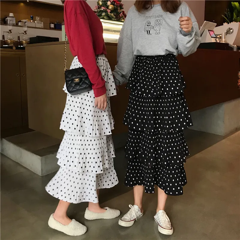 RUGOD в Корейском стиле в горошек юбки модные плиссированные торт длинная юбка женские, с высокой посадкой офисные женские свободные юбки