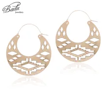 Badu, большие круглые женские серьги-кольца, матовое золото, с прорезями, Ромб, тотем, Винтажные серьги, панк, металлические, крутые ювелирные изделия, подарки