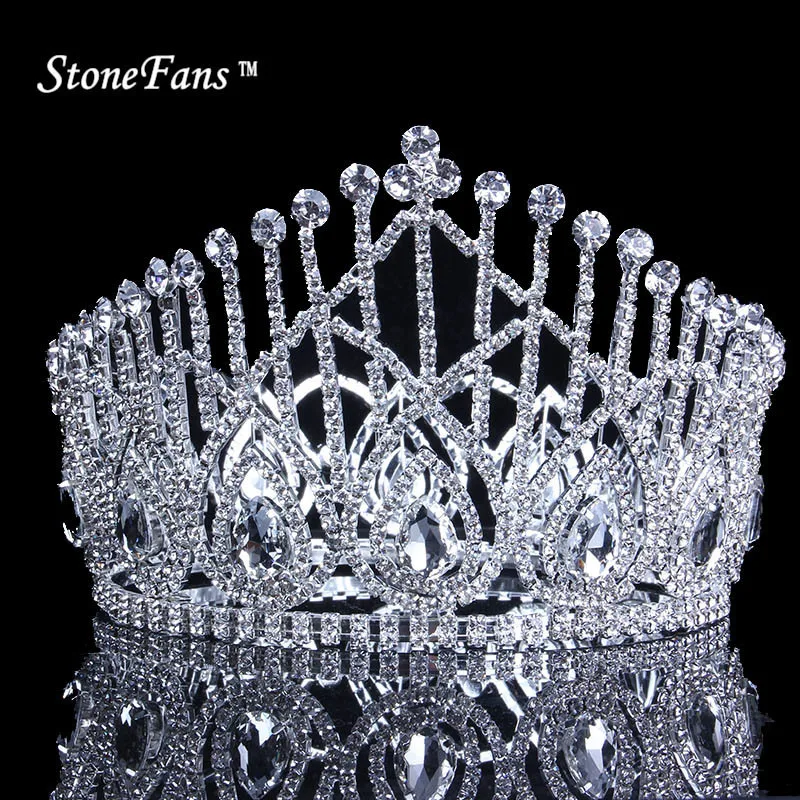 Круглые короны StoneFans винтажная со стразами кристаллами King Queen Miss usa Корона невесты