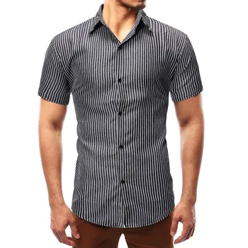 

Summer Men's Shirts Blouse Casual Slim Fit Striped Print Beach Button Up Short-sleeved Beach Men Dress Shirts Tops Clothing