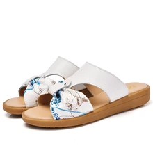 2016 Leisure slippers genuine leather women wedges sandals slip-on summer sandals woman comfortable sandals