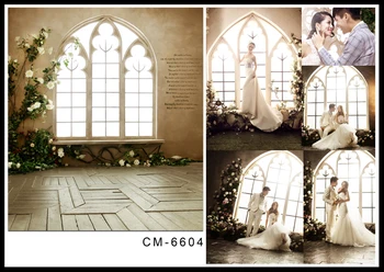 

New Arrival Bright Windows Photography Background Wood Backdrops Wedding Photos for Studio White Flowers Green Leaves Custom