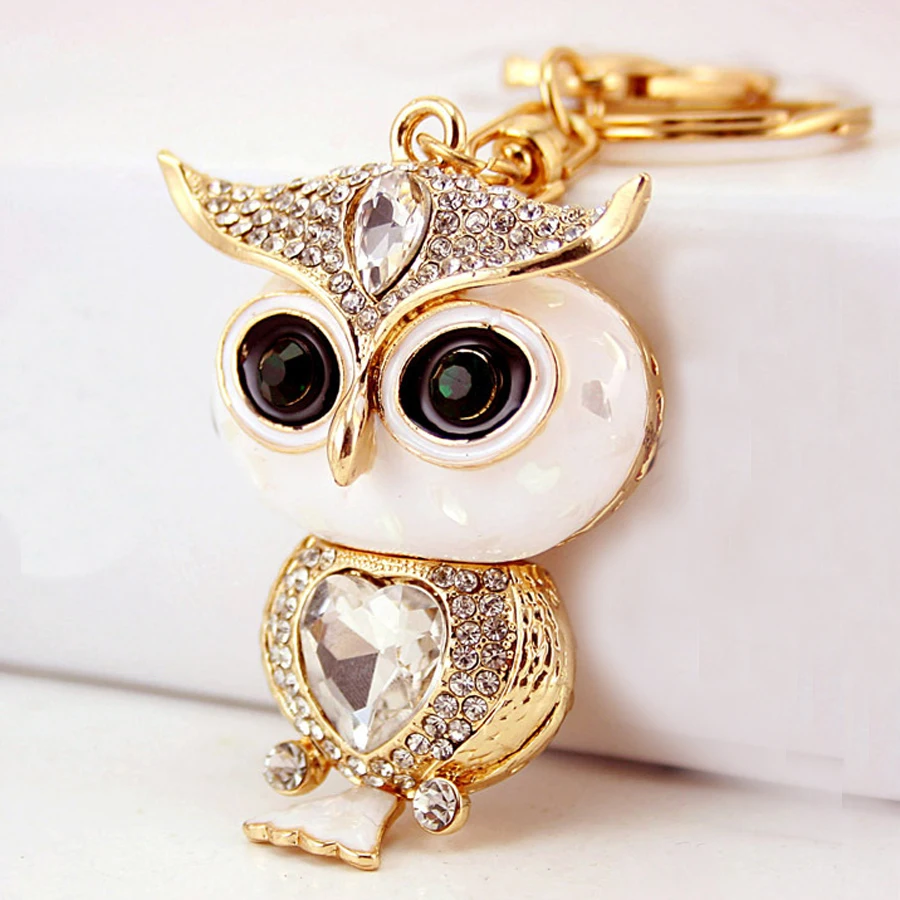 

Chaveiro!Creative Rhinestone Owl Car Keychain Charm Women Bag Accessory Fashion Kawaii Animal Alloy Keyring Friends Gift R110