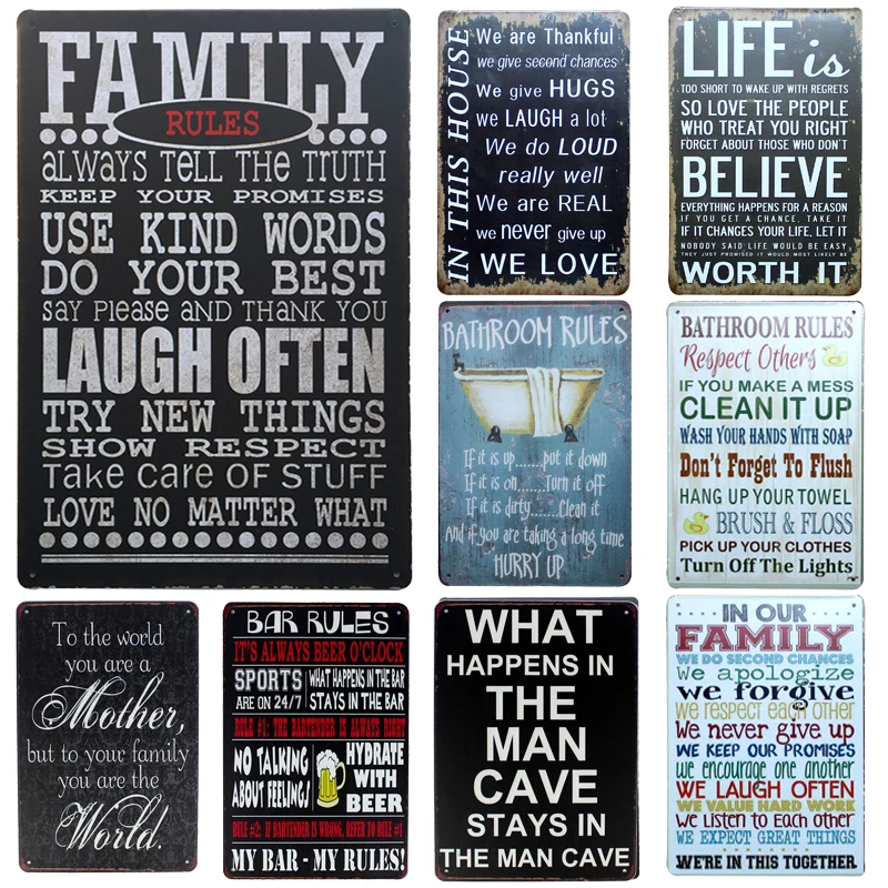 Bathroom Rules Vintage Metal Wall Sign