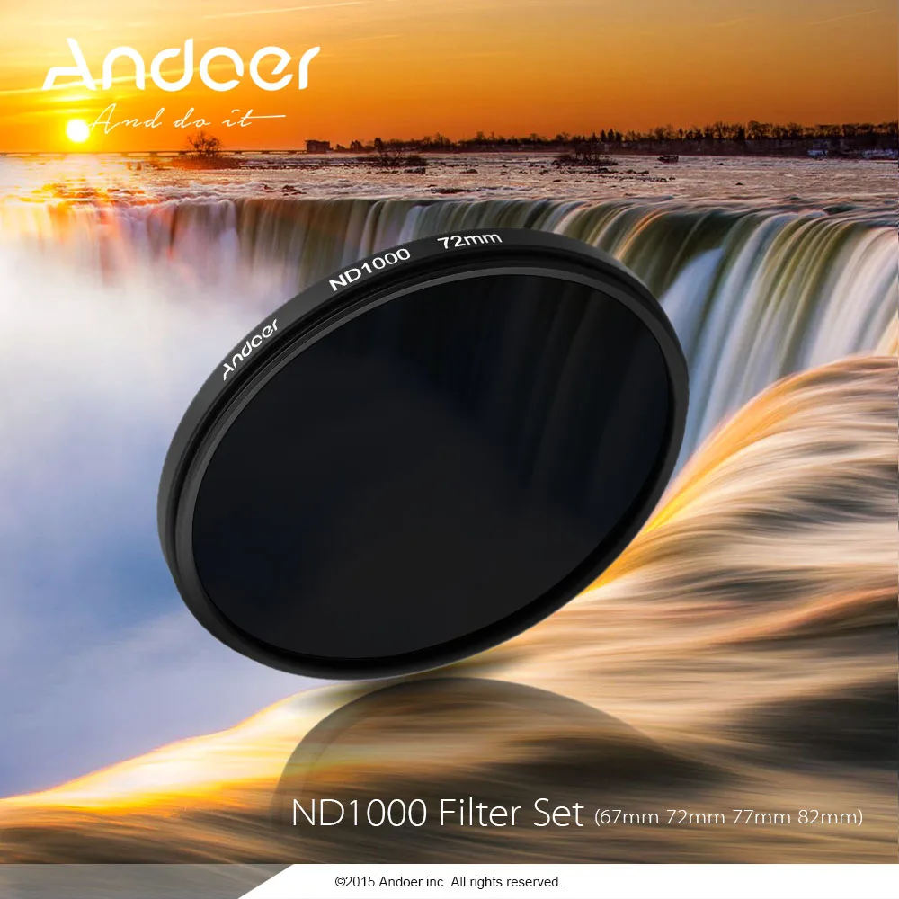Andoer 67 мм 72 мм 77 мм 82 мм ND1000 10-шаговое с тонкой оправой УФ-фильтров с нейтральной плотностью Камера объектив фильтр для фотоаппарата Nikon Canon DSLR Камера