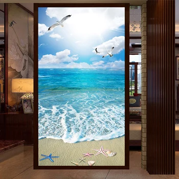 

Blue Sky And White Clouds 3D Beach Landscape Photo Murals Wallpaper Living Room Hotel Entrance Backdrop Wall Paper Home Decor 3D