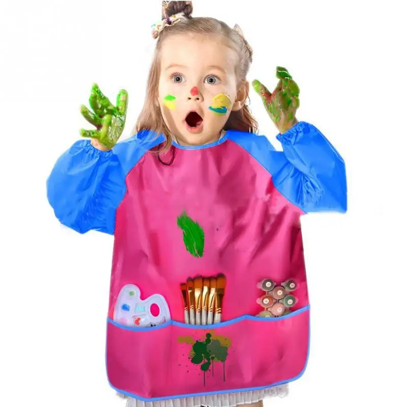 

Children Painting Apron Waterproof Quick-dry Long Sleeve With Storage Pocket Apron