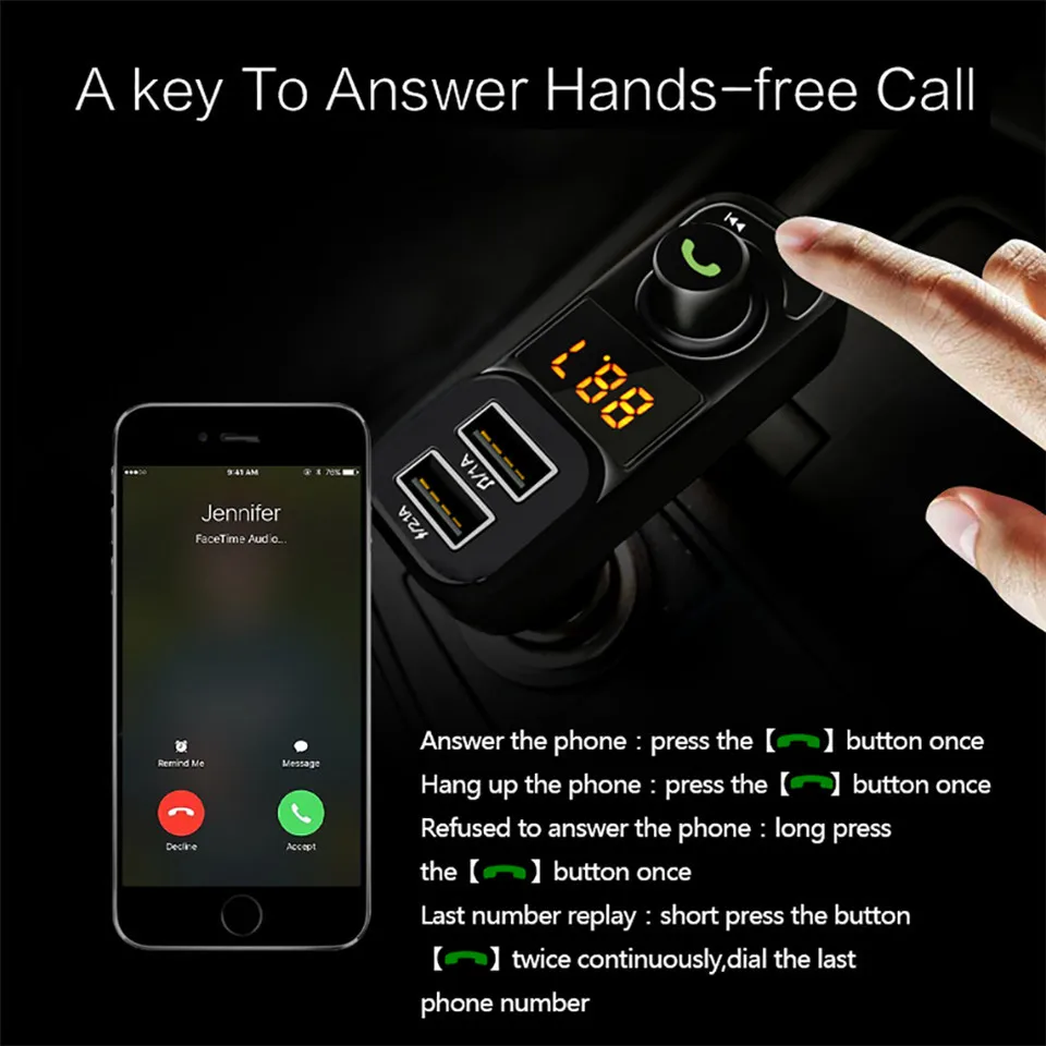 Wireless FM Transmitters Voltage Display Dual USB Car Audio MP3 Player Car Charger Bluetooth Handsfree Car Kits Car Accessories (9)