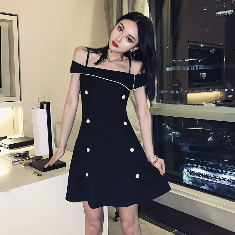 

Women Summer Slip Dress Sexy Nightclub Mini Dress Slash Neck Elegant Black Dress Big Size New Arrival Hot Sale