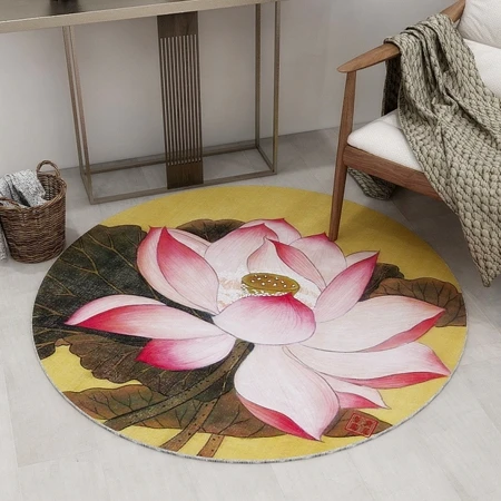 Классический стиль, круглый ковер для гостиной, 3D Рисунок лотоса, коврики для гостиной, спальни, стула, коврики для украшения дома, Нескользящие коврики - Цвет: Carpet1