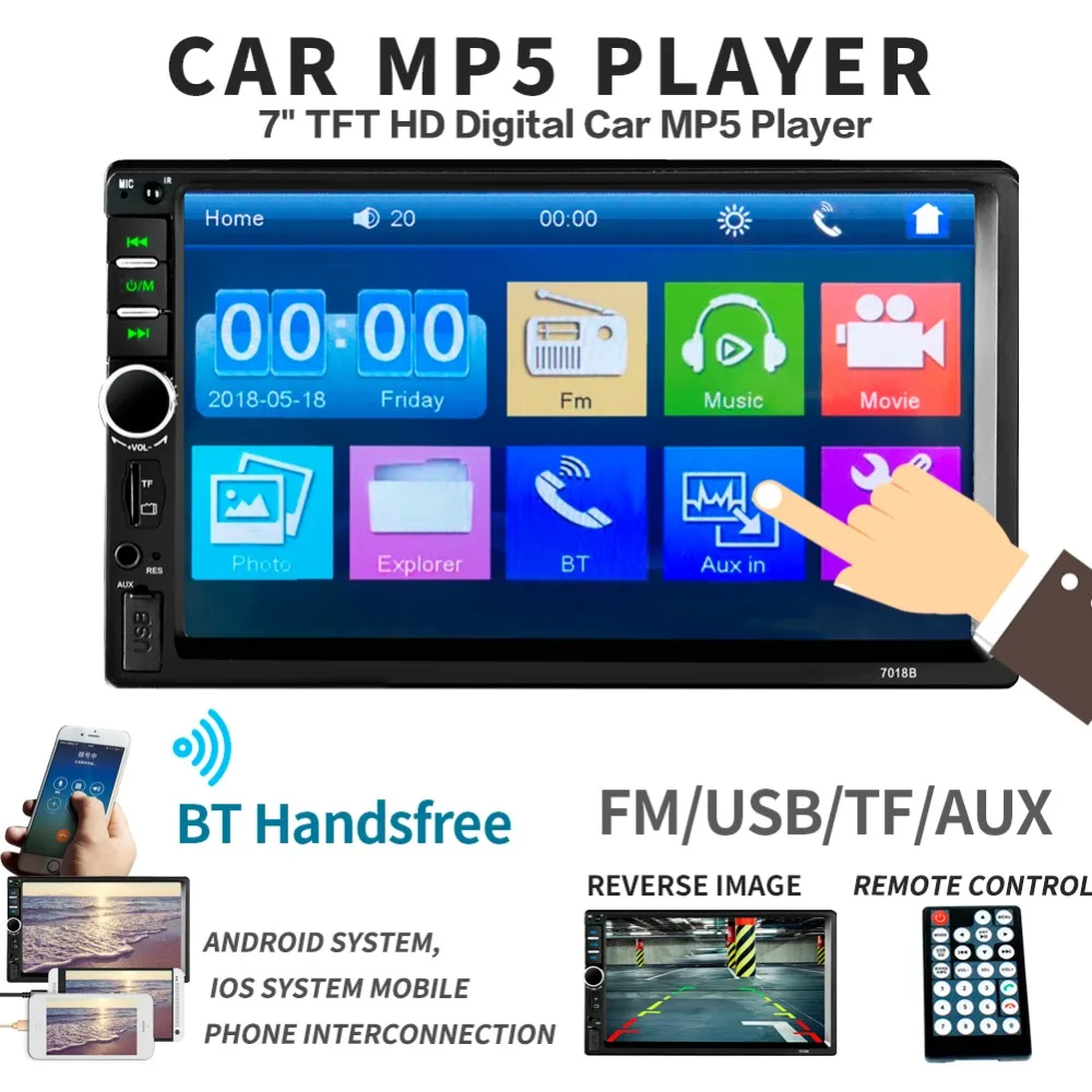 Offerte 2 Din Multimediale Lettore DIN auto radio con telecamera posteriore Generale 7 Touch Screen Autoradio Auto MP5 Nuovo 7018B carplay e Mirrorlink