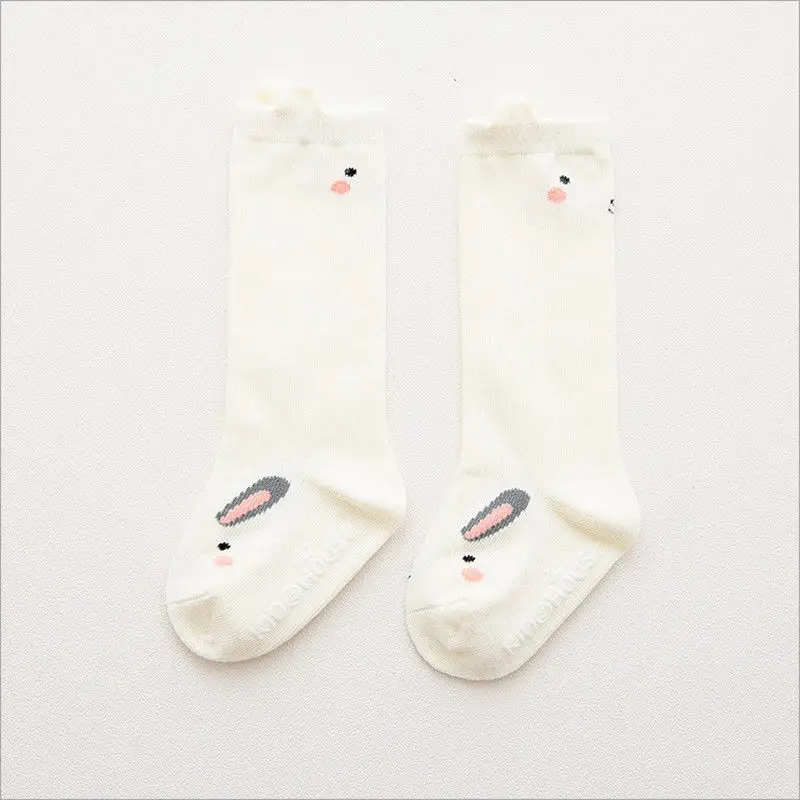 2 пар/лот, милые хлопковые гетры для малышей, теплые носки для малышей на осень и зиму, Нескользящие гольфы для малышей, Детские гетры с изображением животных - Цвет: Белый