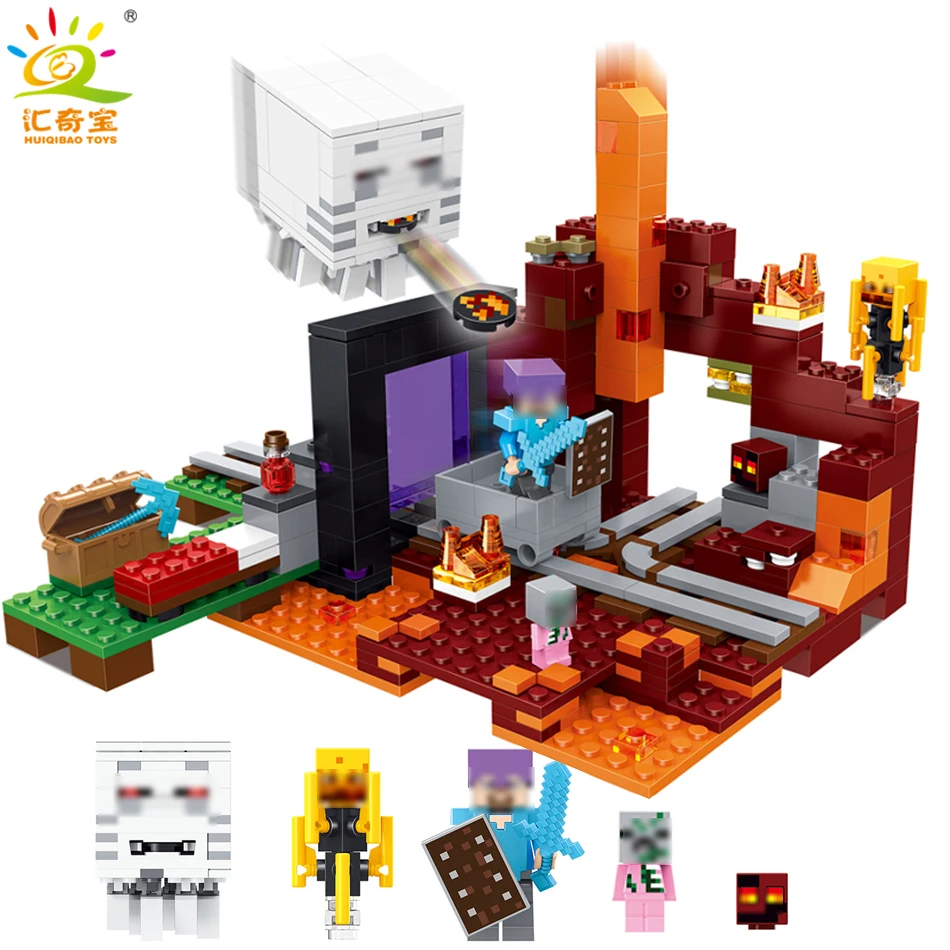 487 STÜCKE Unterwelt Portal Zombies Steve Figuren Schwert Bausteine Bricks Kompatibel Legoed Minecrafted Stadt Spielzeug Für Kinder Kid