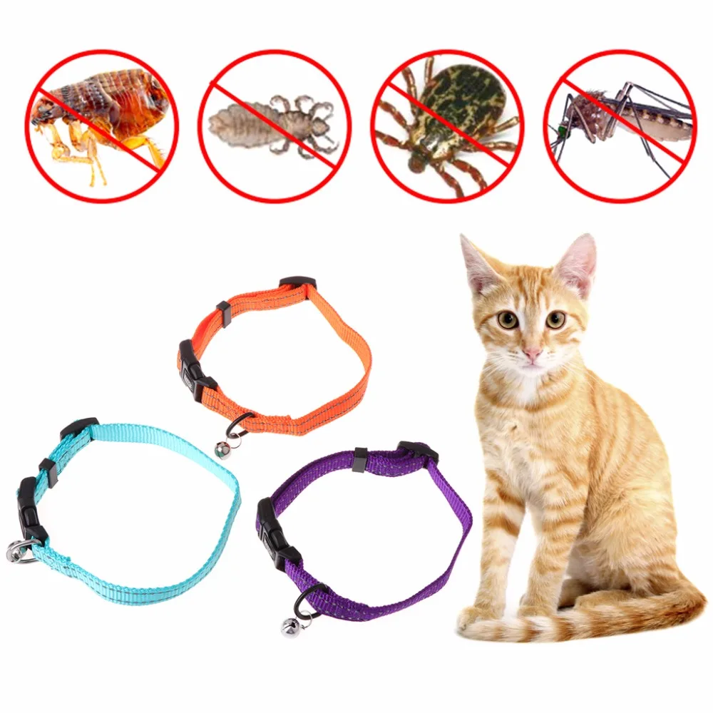 

Pet Collar Cat Dog Puppy Antiflea With Bell Safety Adjustable Outdoor Reflective Collars Protection From Insects S/M C42