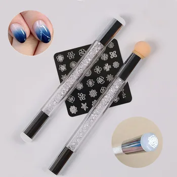 

1Pc Double-ended Nail Gradient Shading Dotting Painting Pen Sponge silicone Head Acrylic Rhinestones Handle Gel UV Brush Tools