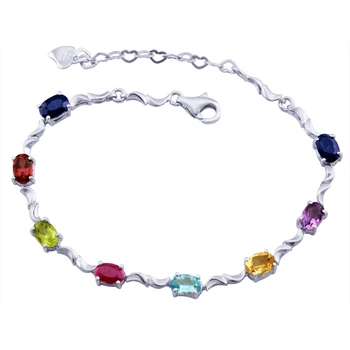 

Natural multicolor Gem Link Bracelet ruby sapphire Amethyst topaz garnet Citrine Peridot Woman Fine Elegant Jewelry Girl Gift
