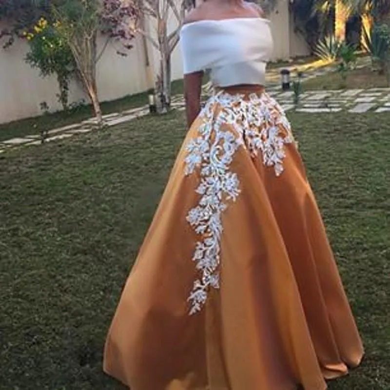 

Elegant Two Piece Evening Dresses 2016 New Listing Boat Neckline Off The Shoulder Long Evening Dress Floor Length Robe De Soiree