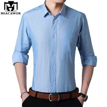 MIACAWOR, новинка, модная брендовая рубашка в полоску, Осенние повседневные рубашки с длинным рукавом, мужские хлопковые облегающие рубашки C386