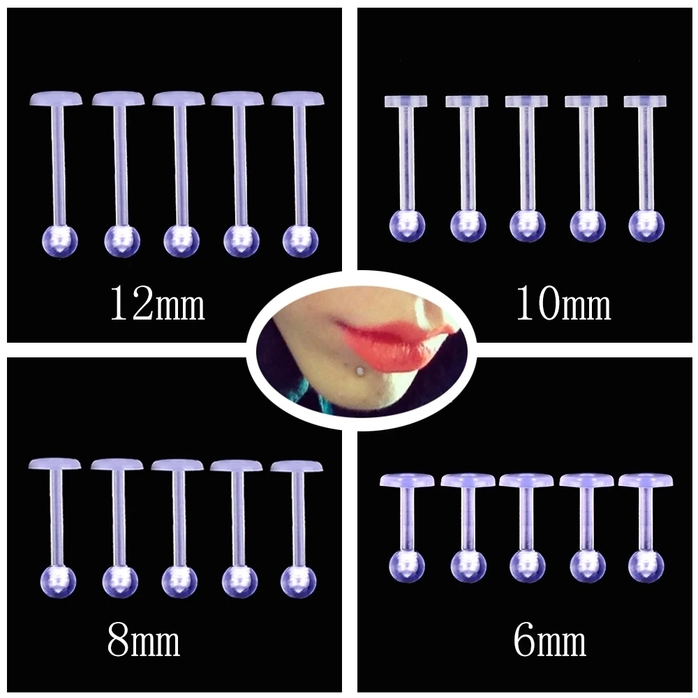 Lot De 5 Piercings Labret En Acier Inoxydable 316L - Filetage Interne, 16G, 8 Mm, Cœur, Pour Lèvre/oreille