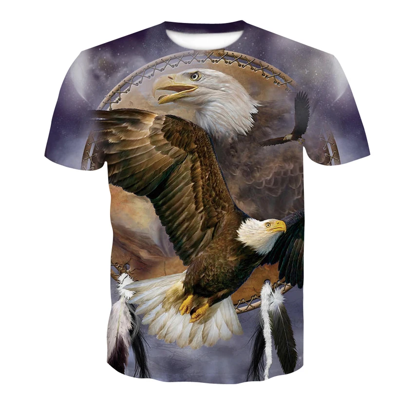 

2019 summer trend men's print high-quality short-sleeved digital print animal eagle o collar cool boy T-shirt