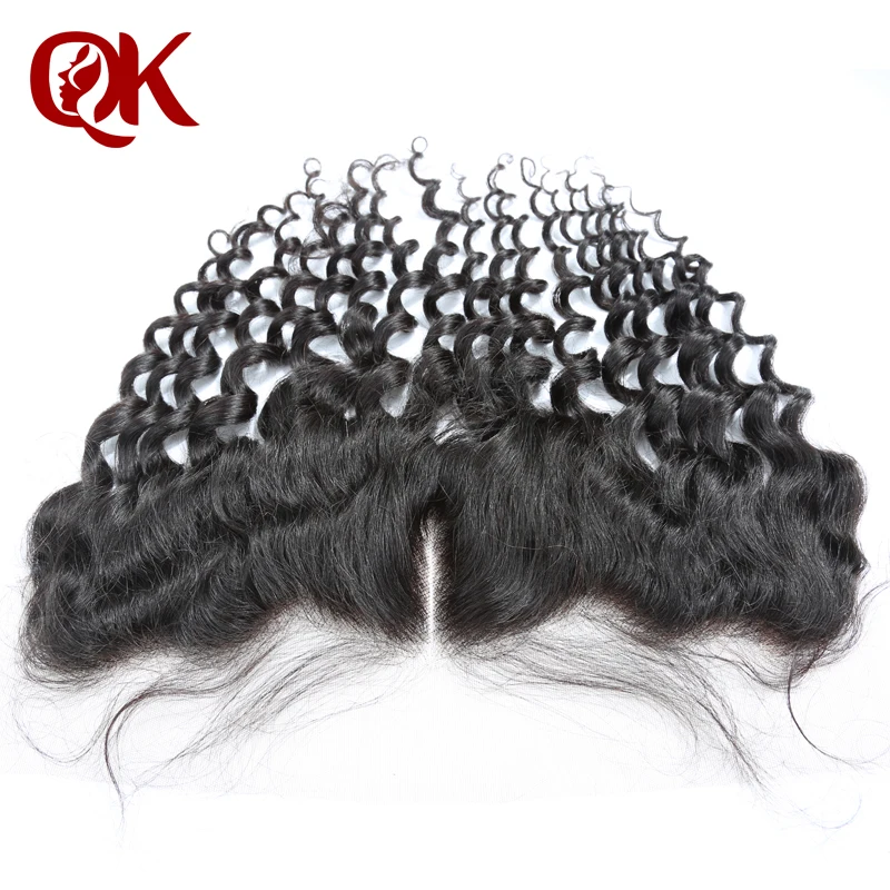 QueenKing Hair Pre Plucked 13x4 Lace Frontal With Baby Hair Peruvian Remy Human Hair Deep Wave Natural Black Lace Front Closure