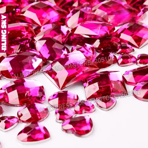 

Mix Sizes Shapes 100Pcs/Lot, Big Flat back Rhinestone Rose Acrylic Resin Non Hotfix Big Crystals for Wedding 3D Nail Stone