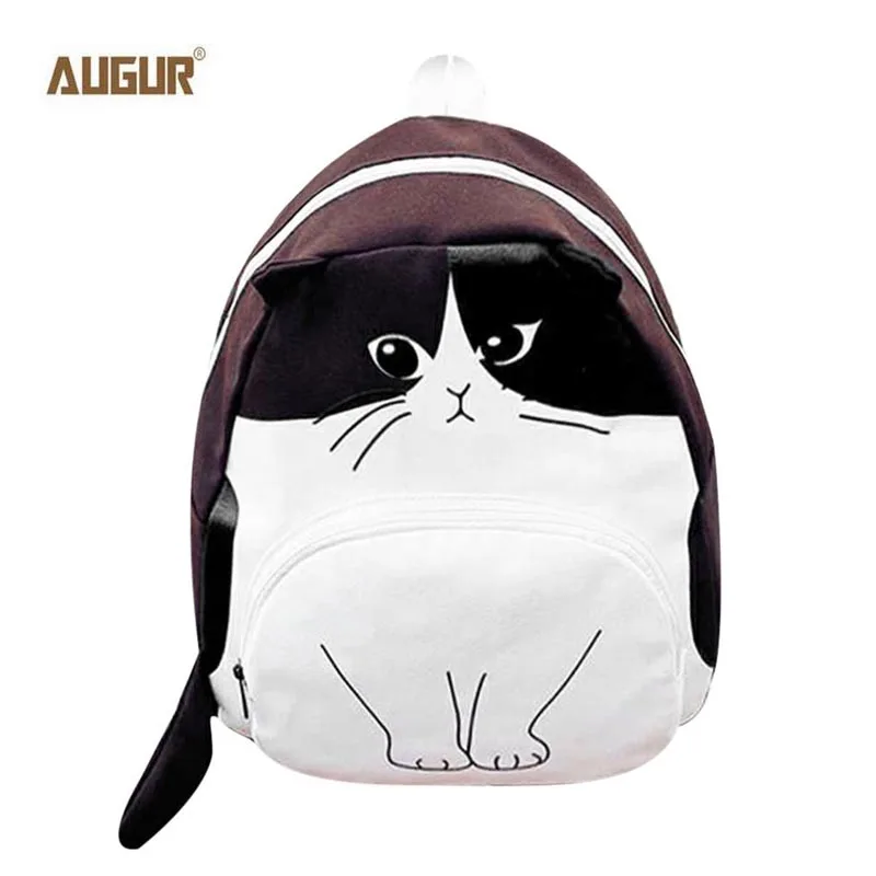 AUGUR Lovely Canvas Backpack Cute Cartoon Cat Backpack Women Casual