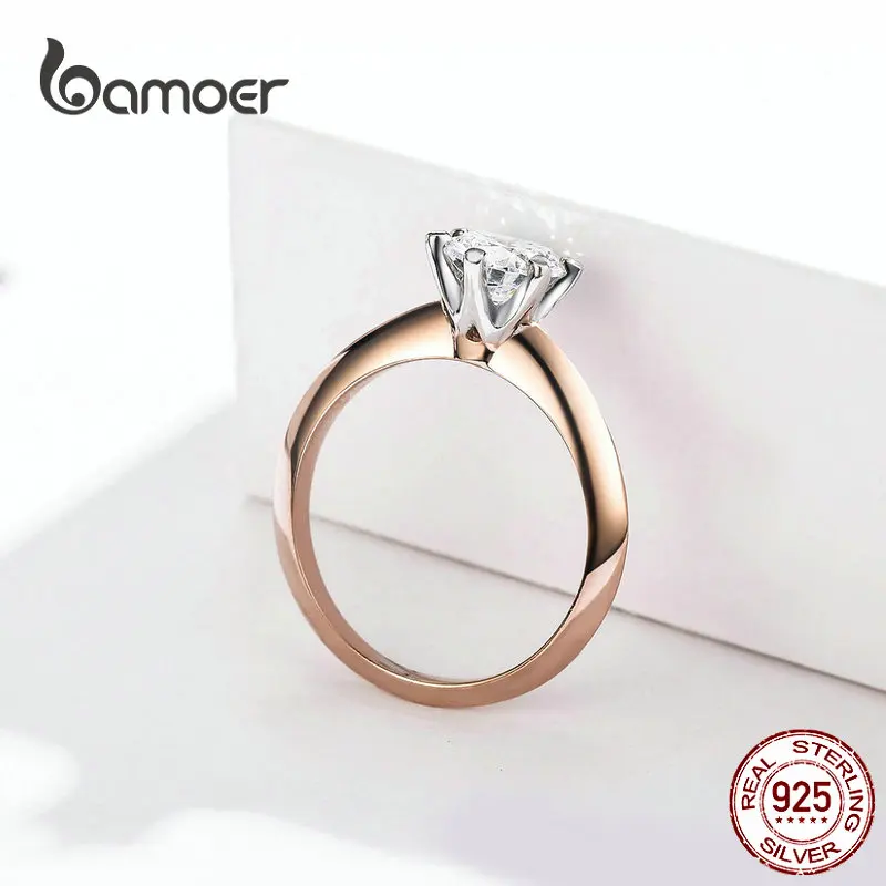 BAMOER обручальное кольцо на палец для женщин, кольца из чистого циркония с большим камнем, крупное ювелирное изделие с кристаллами, женские подарки SCR525
