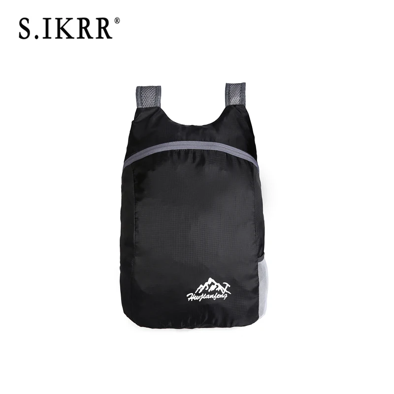 S. IKRR портативный нейлоновый рюкзак для путешествий, однотонный простой складной рюкзак на молнии, водонепроницаемая складная сумка для женщин и мужчин - Цвет: Black