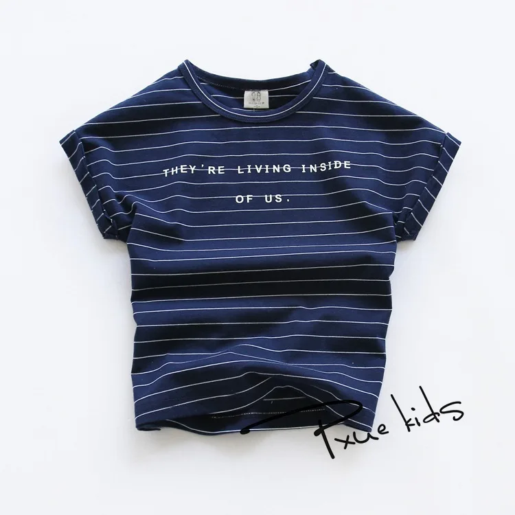 

New 2016 Quality Cotton Letter stripe summer Baby Girls boys T-Shirts Clothing Children Toddler Kids Clothes Short Tees t Shirts