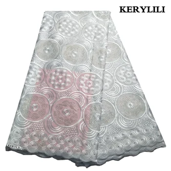

Latest White Lace Fabric African Swiss Voile Cotton Lace Nigerian Party Dress With Rhinestones KRL-311914