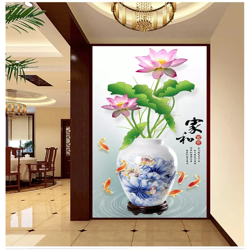 

beibehang Custom fashion wallpaper three-dimensional embossed lotus new Chinese ink painting porch background mural 3d wallpaper