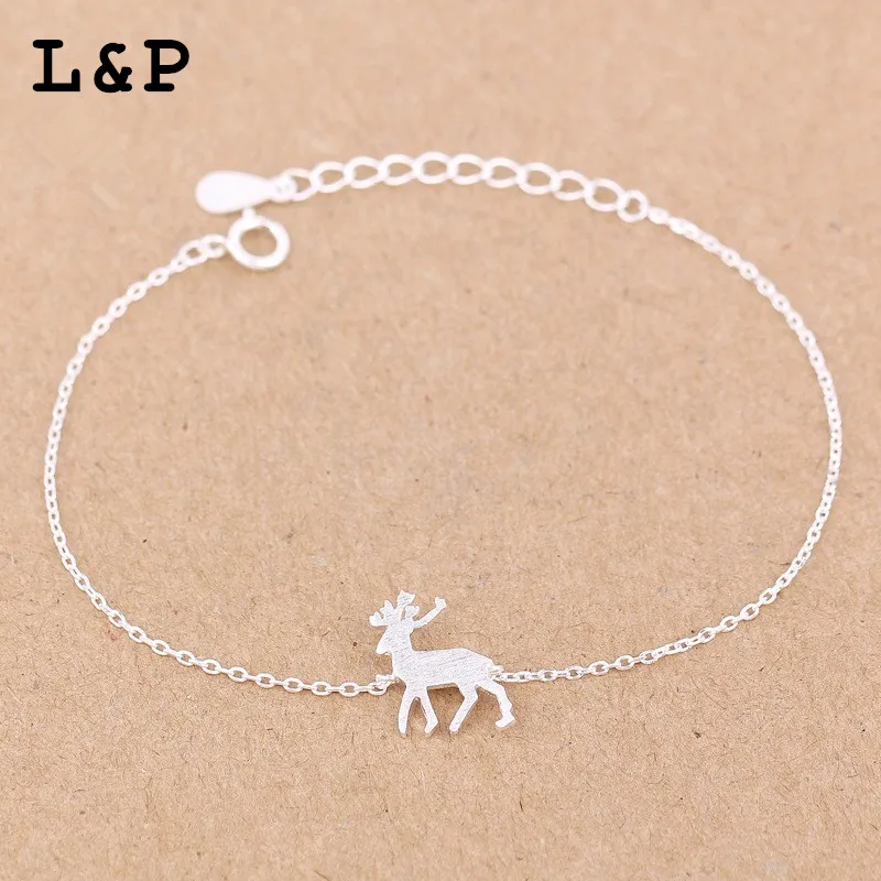 

L&P Handmade Design Fashion 925 Sterling Silver reindeer Bracelets&Bangles For Women Fine Jewel Gift Christmas Gift