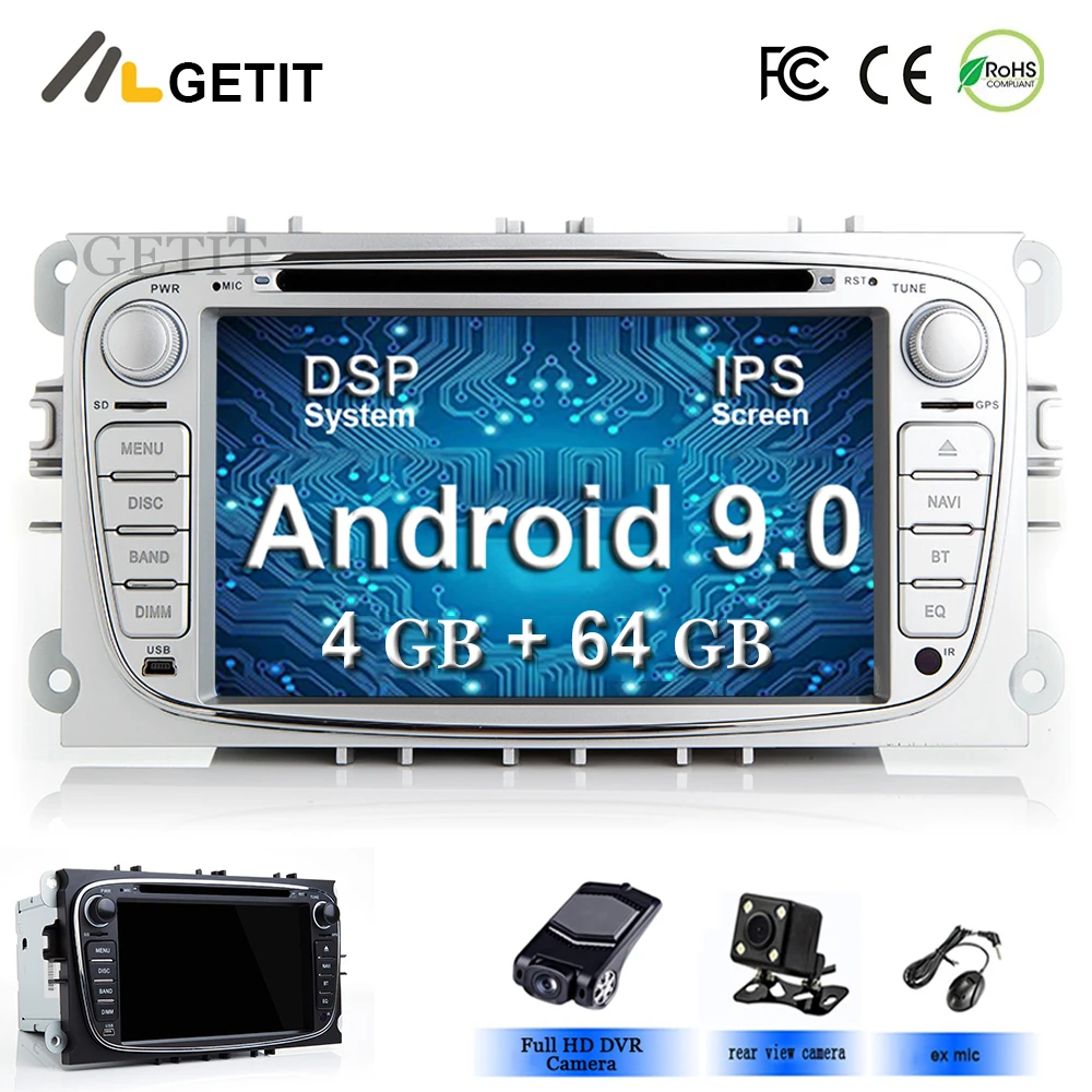 Best IPS screen Android 9.0 Car DVD Multimedia Player GPS for Ford Mondeo Focus S/C Max Galaxy Kuga with wifi BT Stereo Radio 0