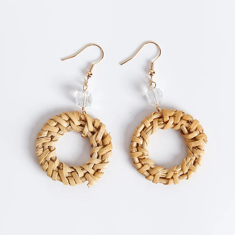 

New Korean Straw Earrings For Women Fashion Jewelry Exaggerate Round Circle Dangle Pendientes Hanging Earrings Brinco D8J20