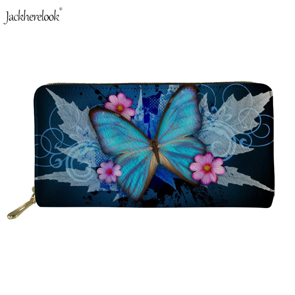 Jackherelook Butterfly Print Women's Zipper Long Wallets Leather Card Holder Floral DIY Ladies Casual Coin Purse Brand Moneybags | Багаж и