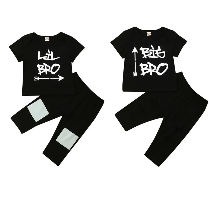 

Family Matching Toddler Kids Baby Boys Clothes Little/Big Brother T-shirt Pants Short Sleeve LetterS Patchwork 2PCS Outfits Set