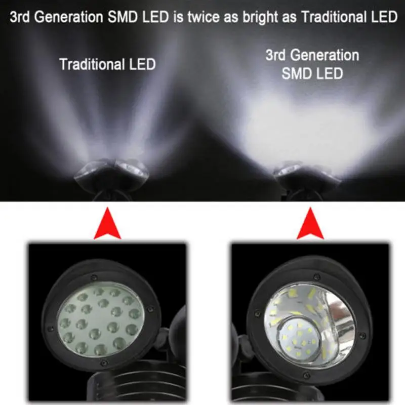 22LED точечный путь света двойная головная Лампа PIR датчик тела солнечные ночные